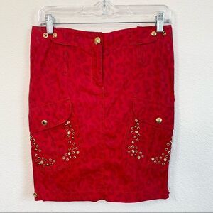SOCIETA Italian Pencil Skirt Women's 40 US 4 Red Leopard Bling Animal Print